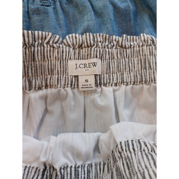 J.Crew blue white ticking stripe paperbag miniskirt S cotton elastic pockets - Picture 3 of 9